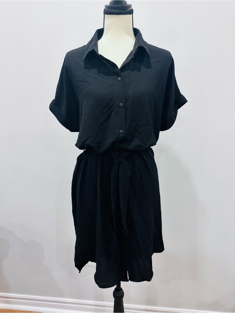 NWT VERO MODA Classic Black Button-Front Shirt Dress Size Medium